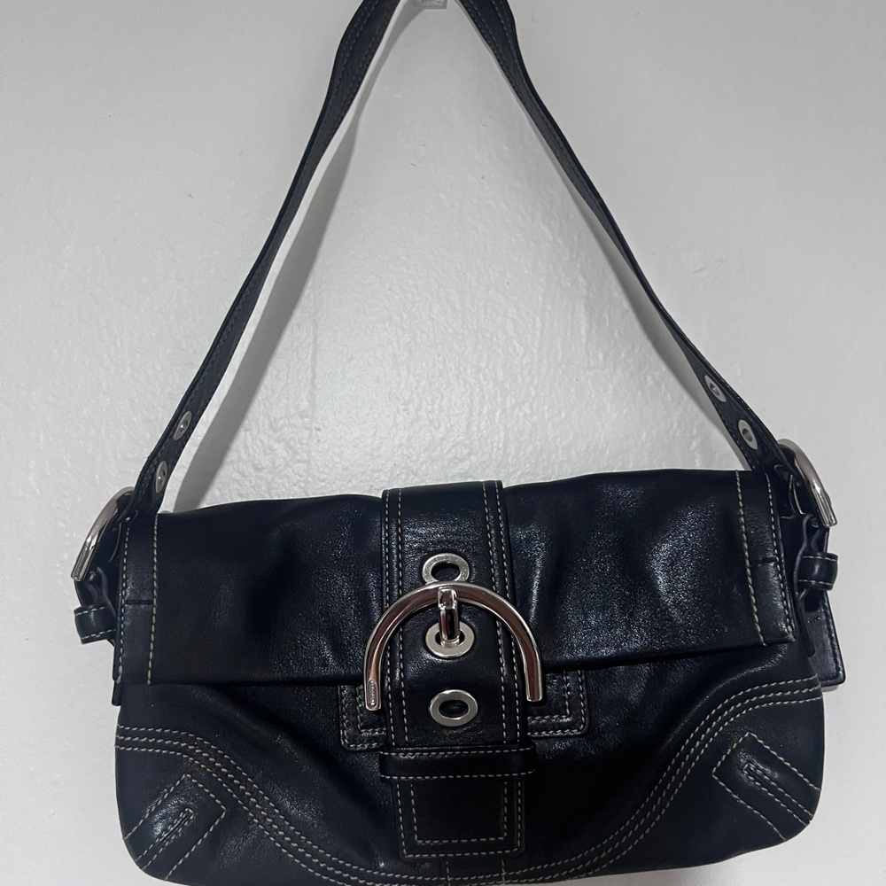 Coach Black Leather Shoulder Bag with Buckle C059- 8A05